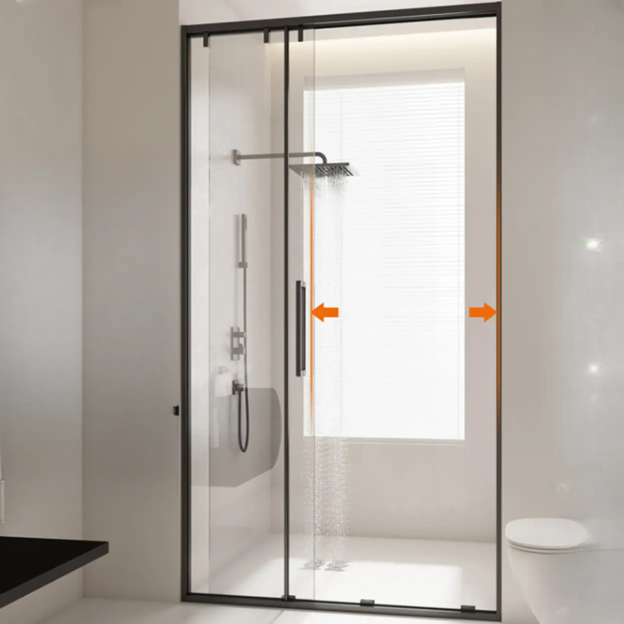 Frameless Single Sliding Clear Glass Door with Towel Bar Image - 2