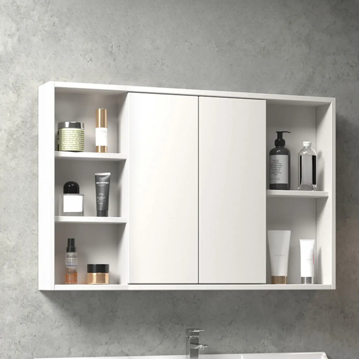 Frameless Small Rectangle White Wood Medicine Cabinet Image - 2