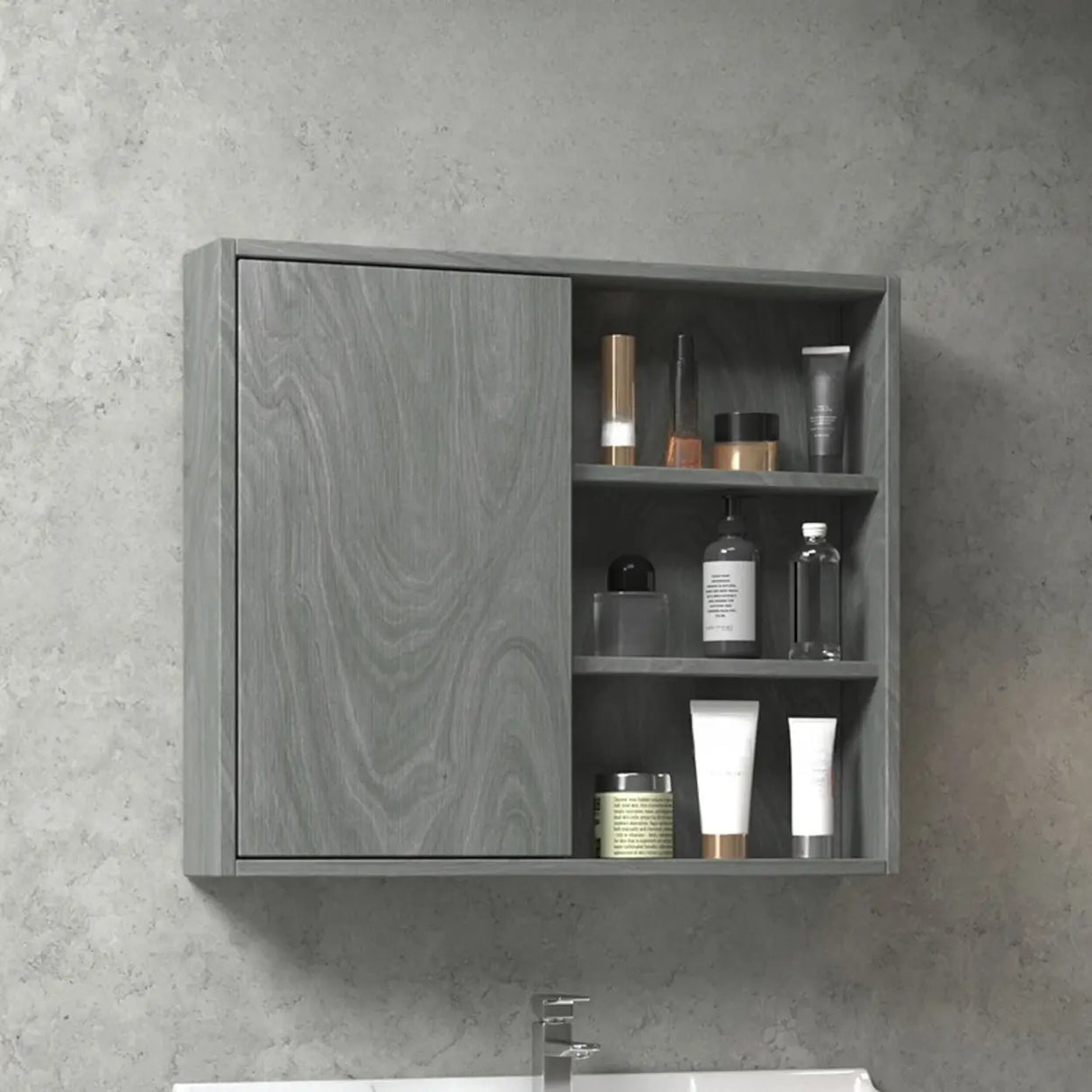 Frameless Small Rectangle White Wood Medicine Cabinet Image - 3