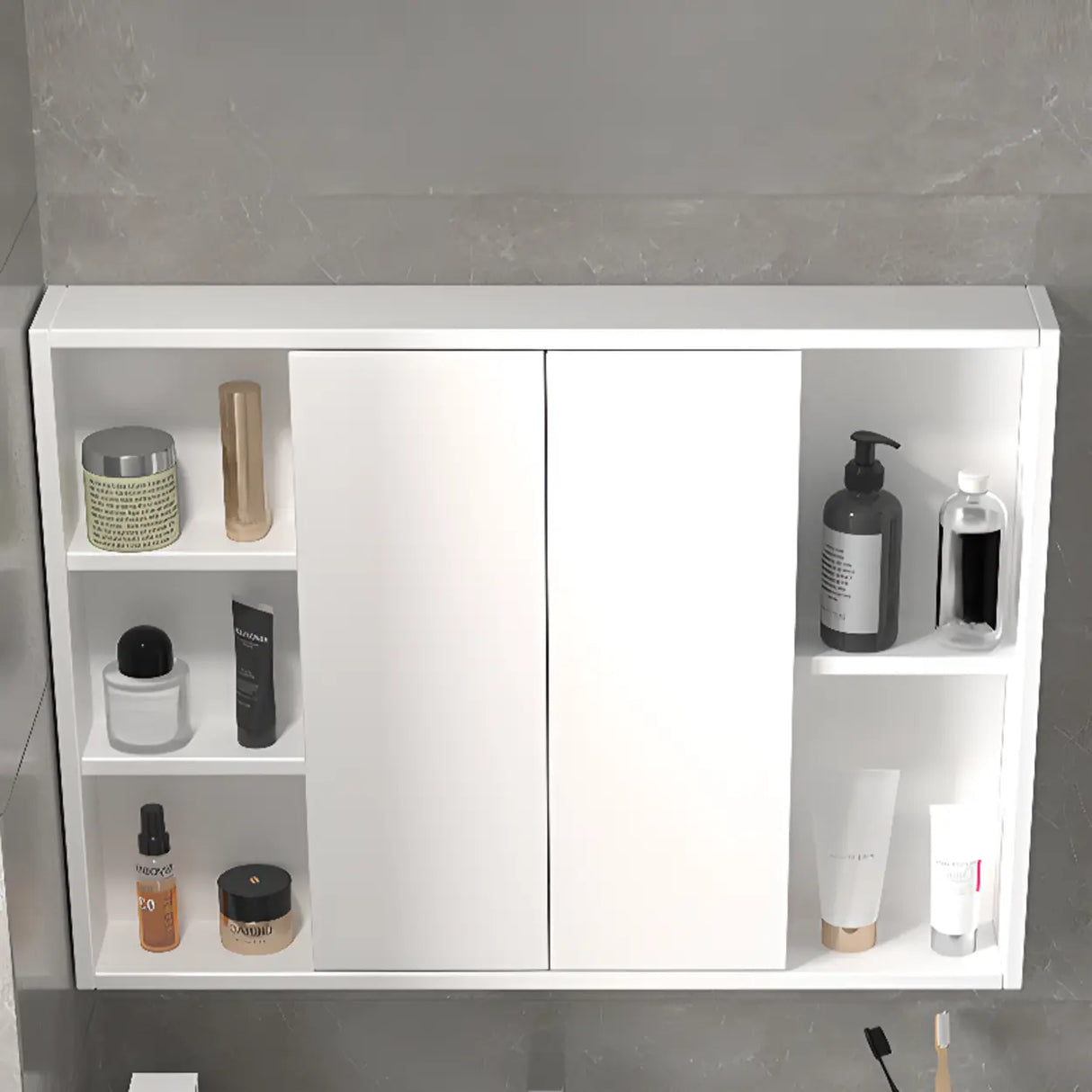 Frameless Small Rectangle White Wood Medicine Cabinet Image - 6