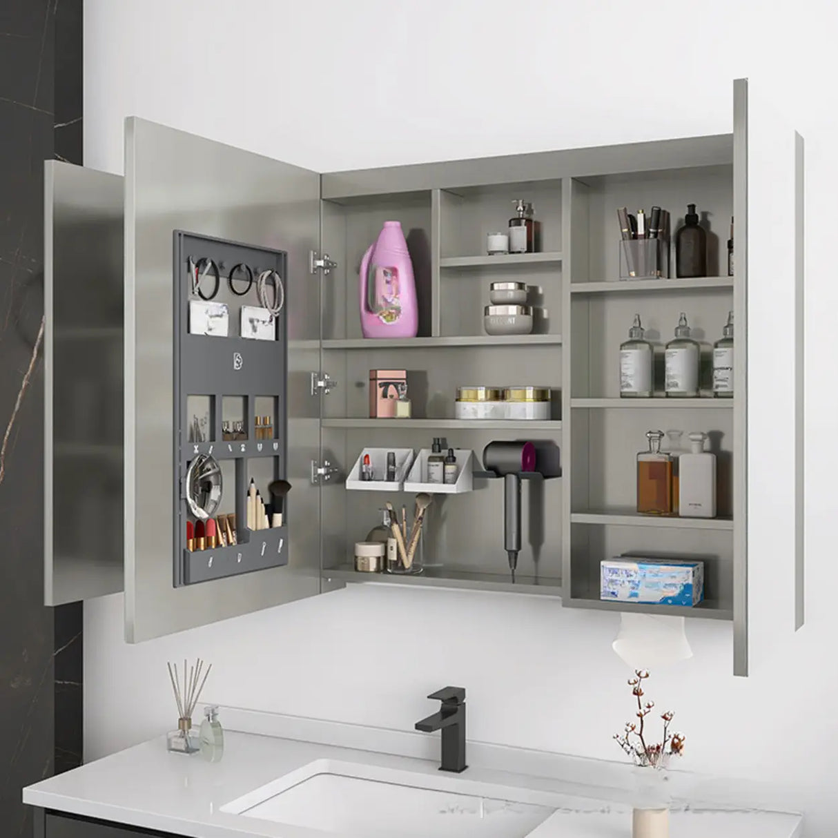 Frameless Stainless Rectangle Grey Large Medicine Cabinet Image - 1