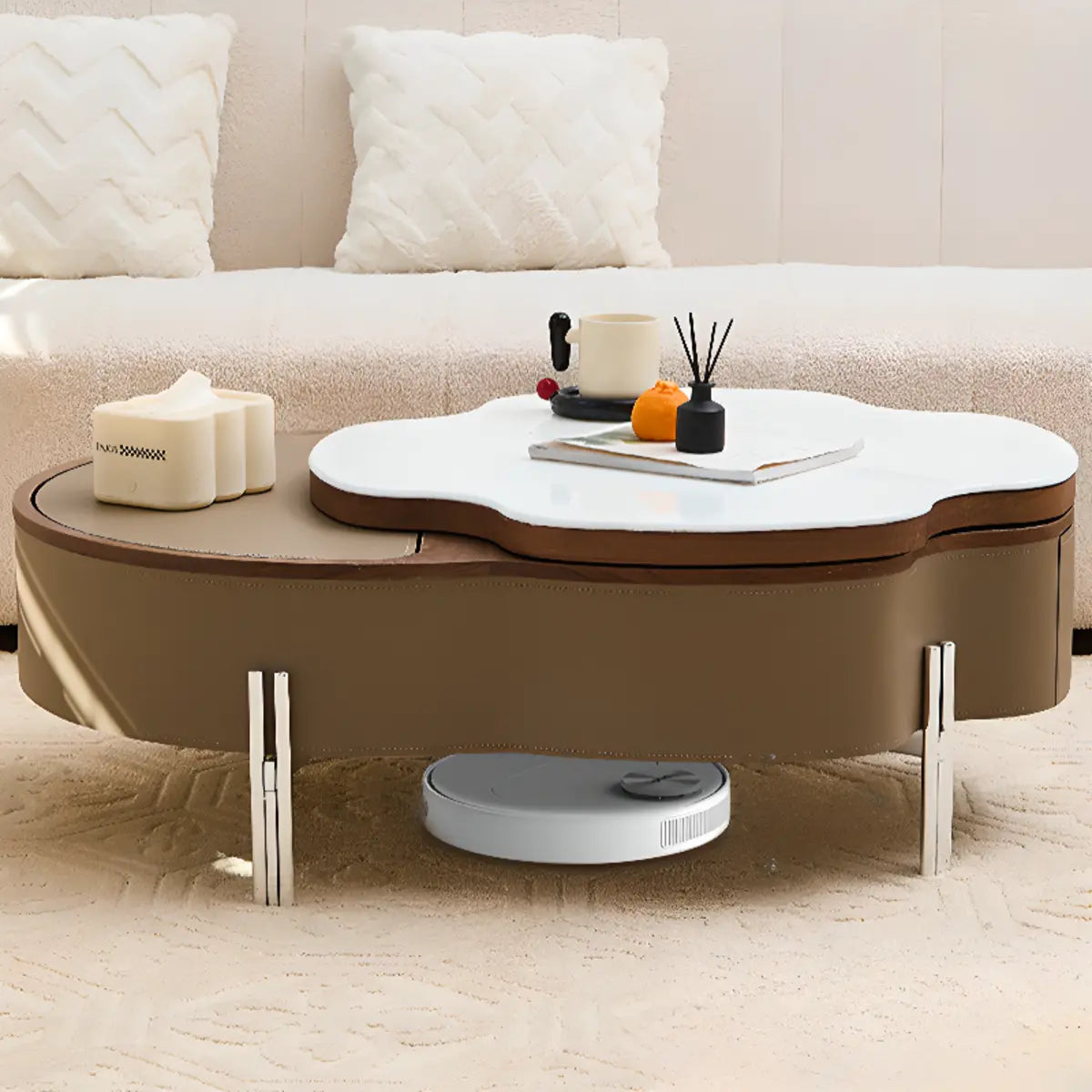 Free Form Microlite Lift Top Coffee Table with Storage Image - 3