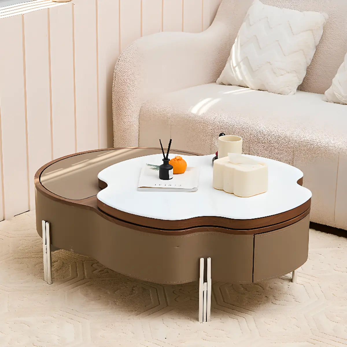 Free Form Microlite Lift Top Coffee Table with Storage Image - 9