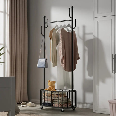 Free Standing Metal Entry Black Hooks Hall Tree Rack Image - 1