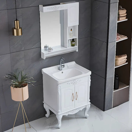 Free-standing White Ceramic Sink Storage Bathroom Vanity Image - 2