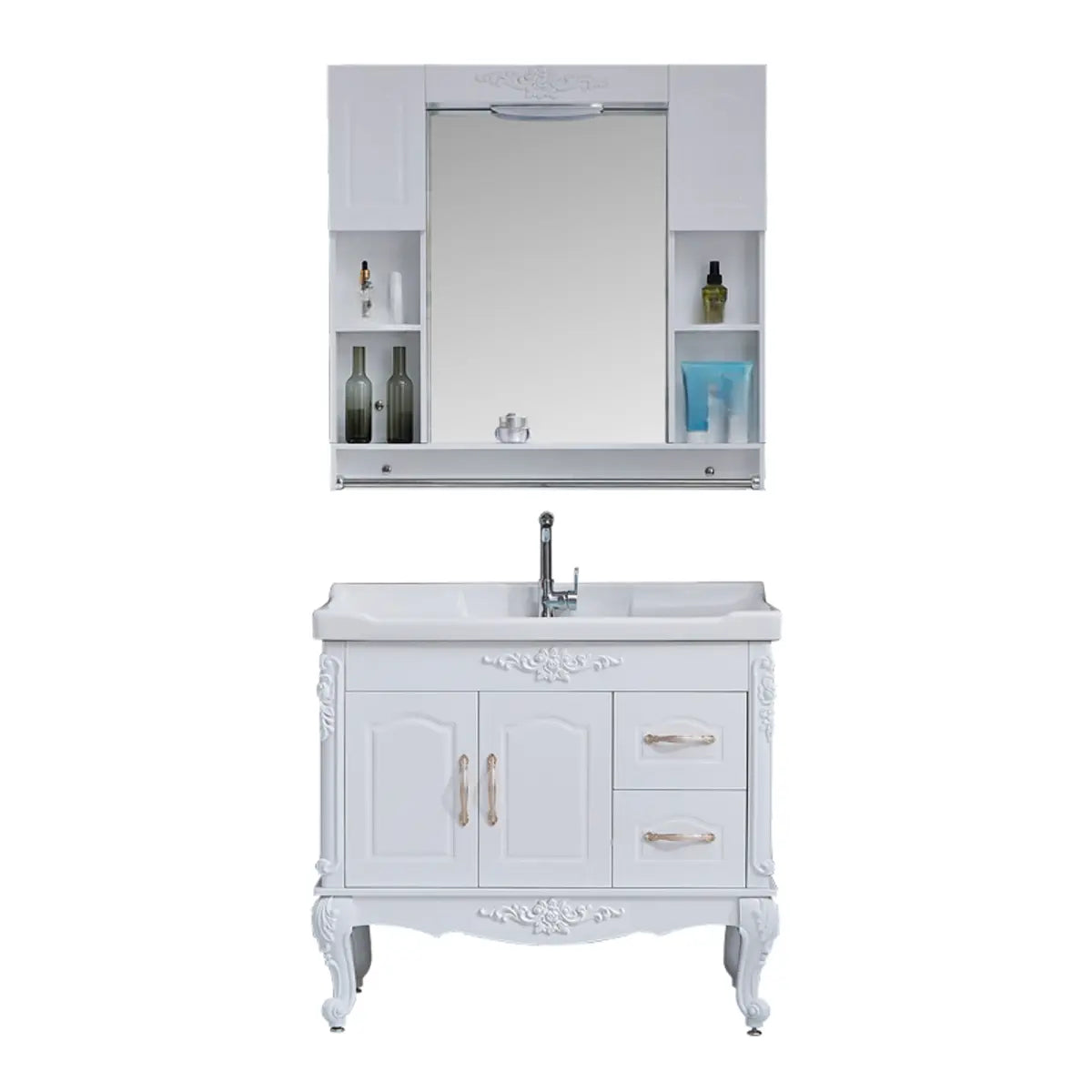 Free-standing White Ceramic Sink Storage Bathroom Vanity Image - 6