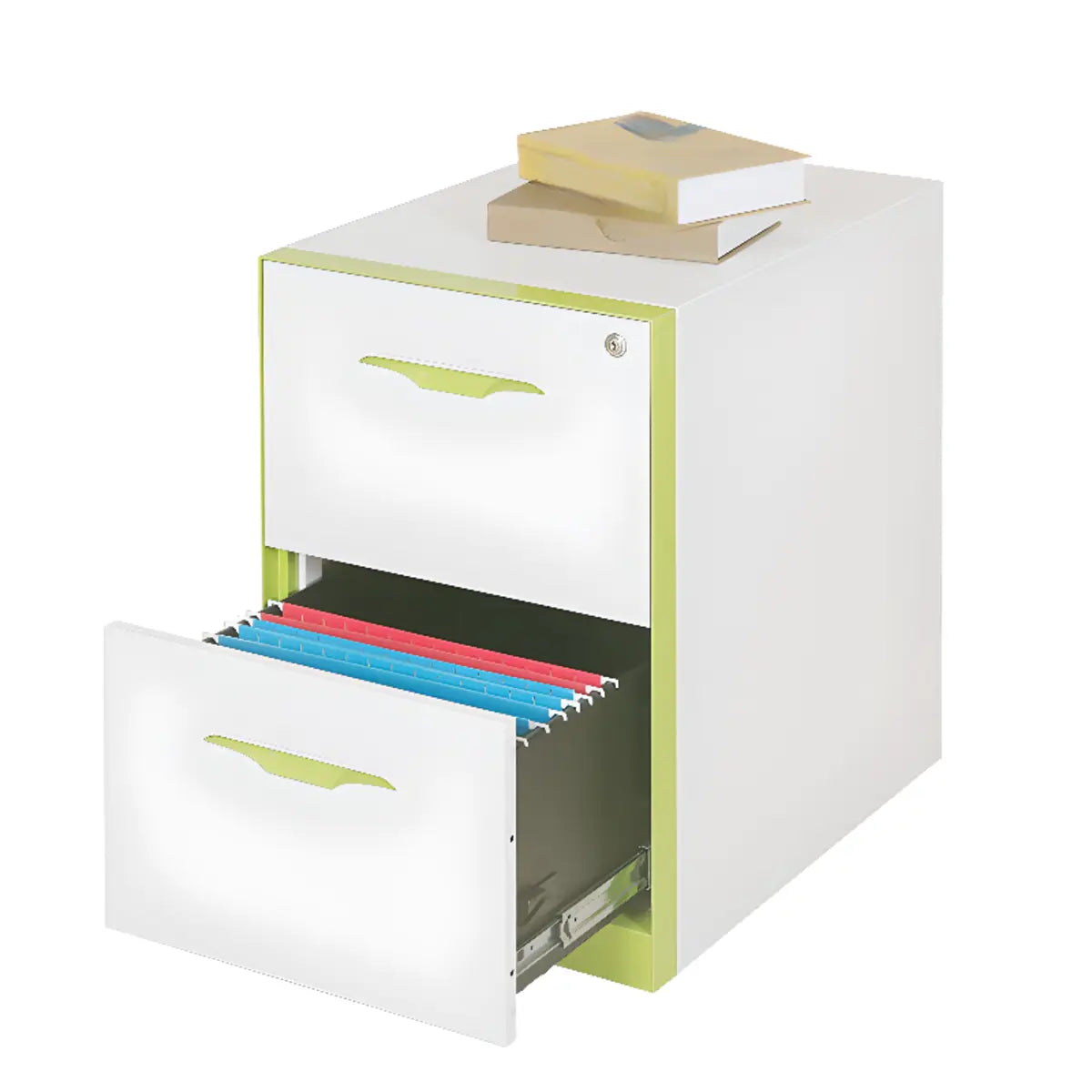 Free Standing White-Green Lockable Storage Filing Cabinet Image - 10