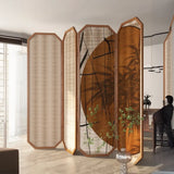 Freestanding Brown Geometric Bamboo Folding Room Divider Image - 2