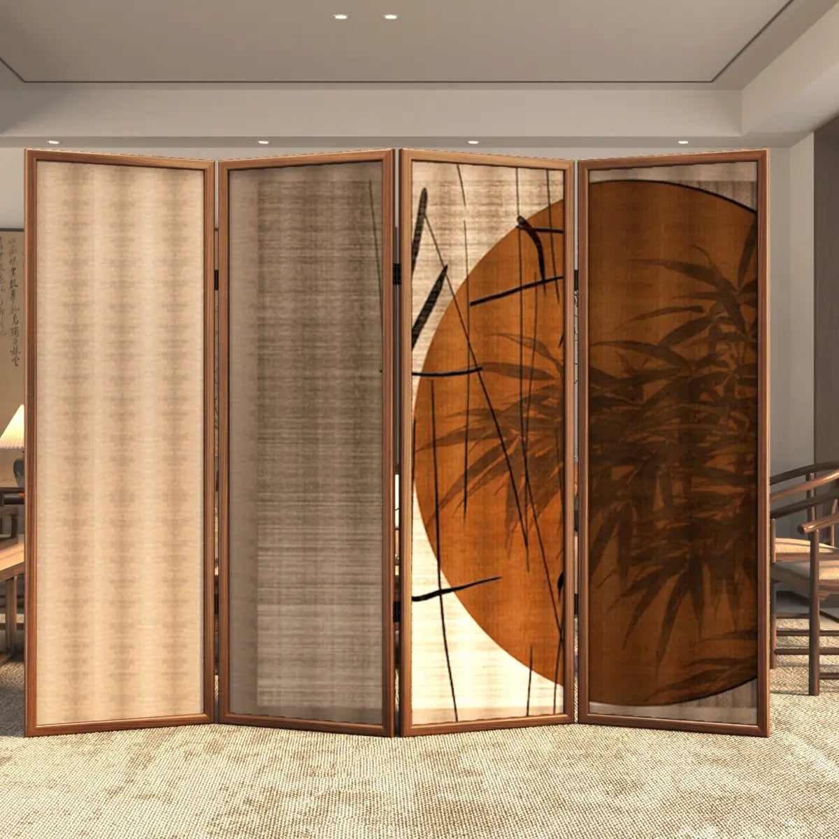 Freestanding Brown Geometric Bamboo Folding Room Divider Image - 6