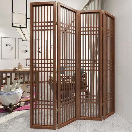 Freestanding Brown Wood Translucent Room Divider Screen Image - 1