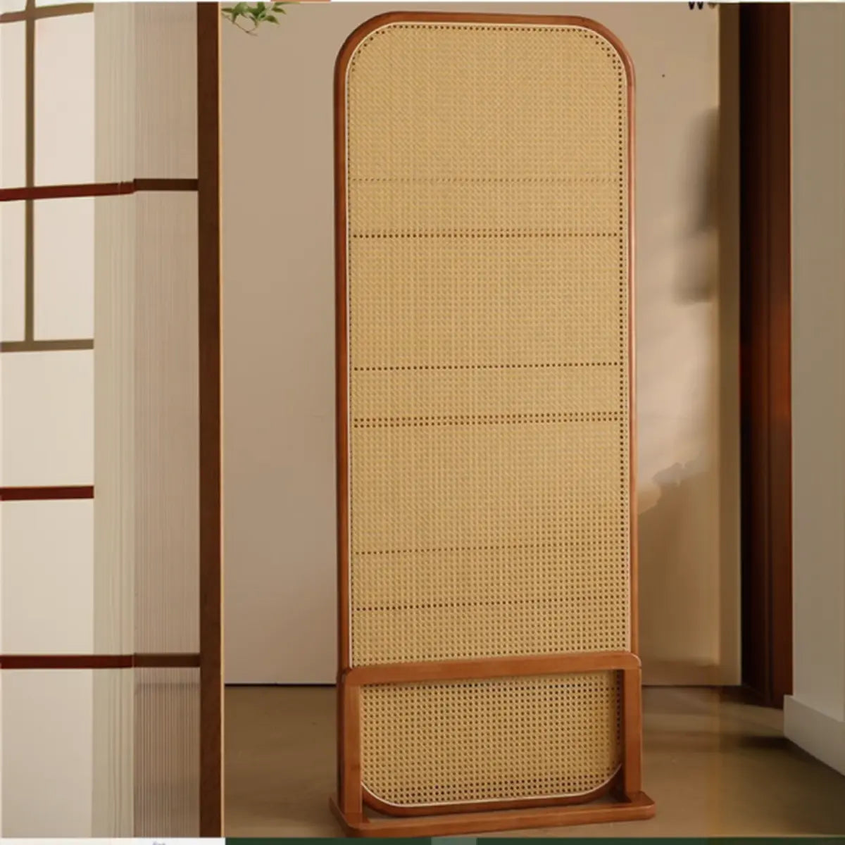 Freestanding Cherry Oval Cane Wood Privacy Room Divider Image - 7