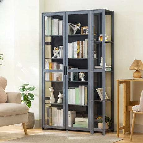 Freestanding Floor Bamboo Curio Display Cabinet Grey Image - 1