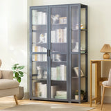 Freestanding Floor Bamboo Curio Display Cabinet Grey Image - 13