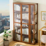 Freestanding Floor Bamboo Curio Display Cabinet Grey Image - 2