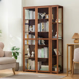 Freestanding Floor Bamboo Curio Display Cabinet Grey Image - 7