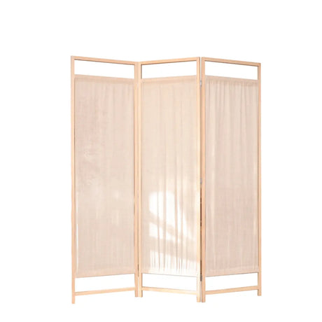 Freestanding Natural Wood Linen Foldable Room Divider Image - 2