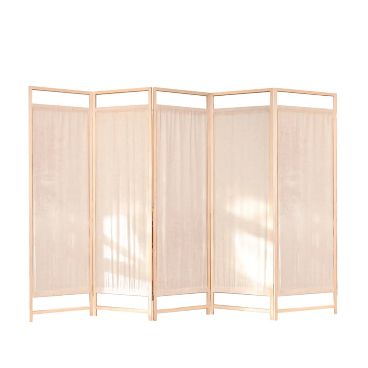 Freestanding Natural Wood Linen Foldable Room Divider Image - 5