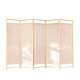 Freestanding Natural Wood Linen Foldable Room Divider Image - 5