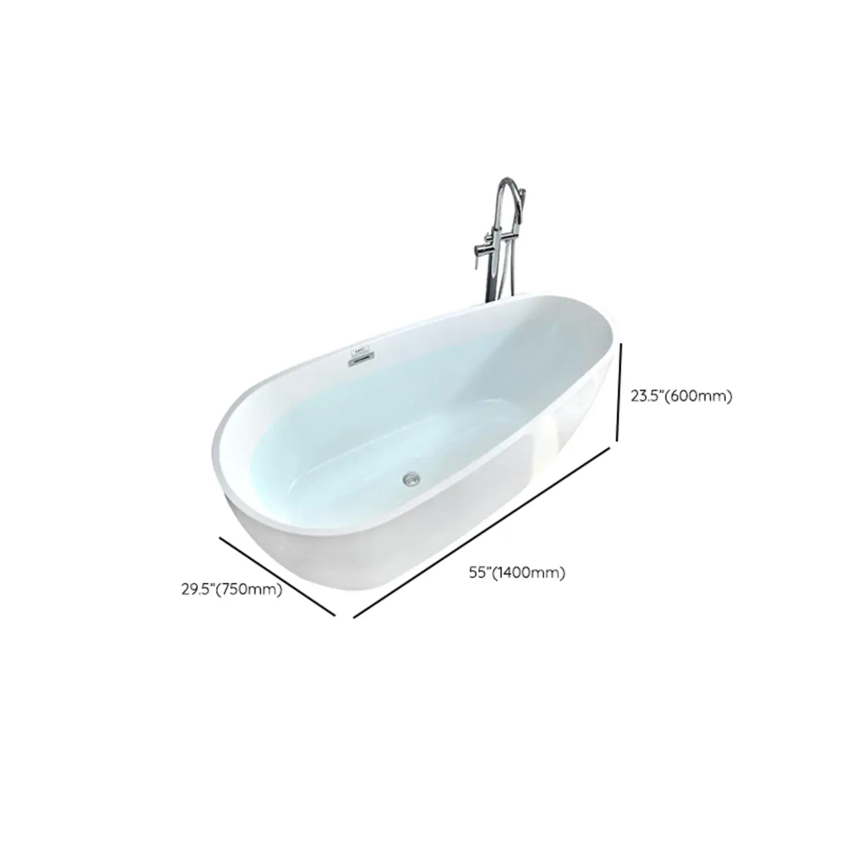 Freestanding Oval Acrylic White Soaking Bathtub Image - 14