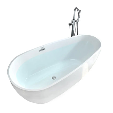 Freestanding Oval Acrylic White Soaking Bathtub Image - 3