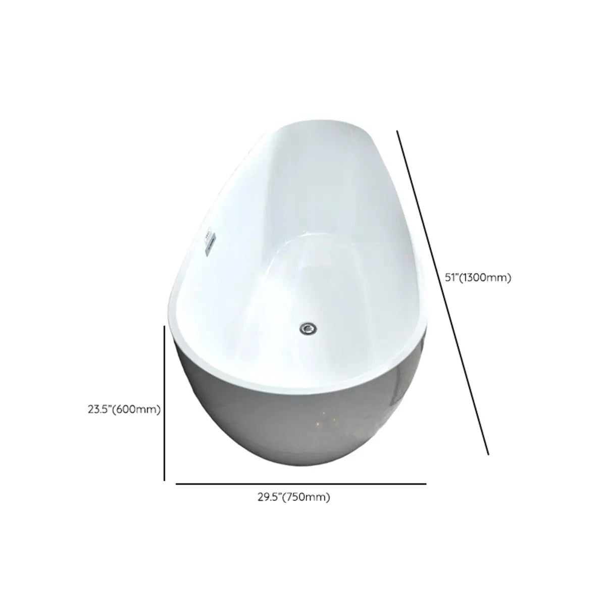 Freestanding Oval Acrylic White Soaking Bathtub 