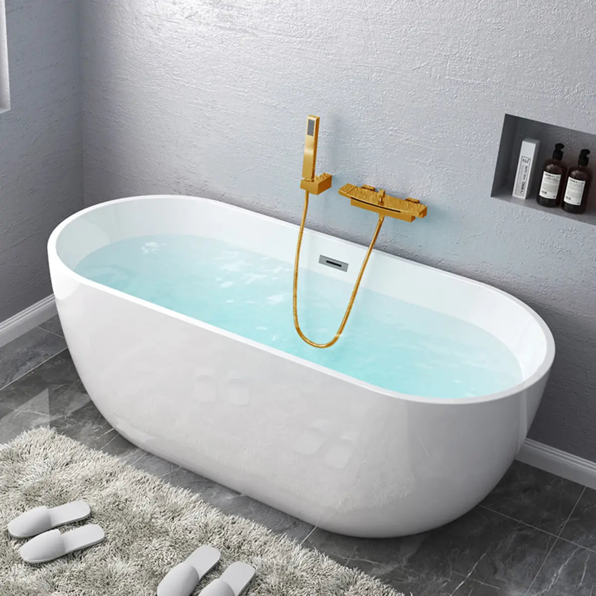 Freestanding Oval Lucite White Acrylic Bathtub Image - 16