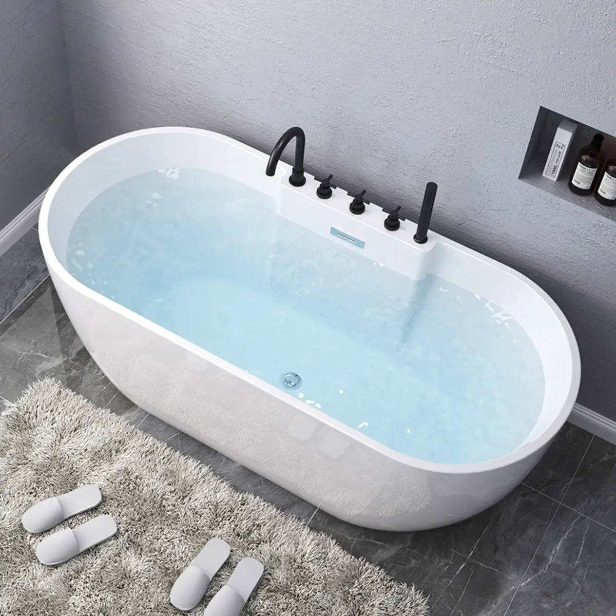 Freestanding Oval Lucite White Acrylic Bathtub Image - 5