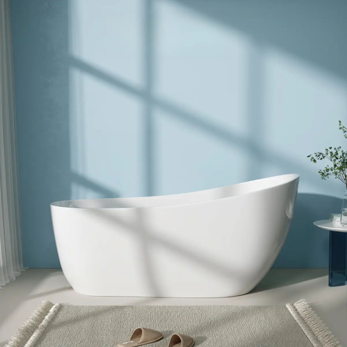 Freestanding Oval Lucite White Single Slipper Bathtub Image - 2