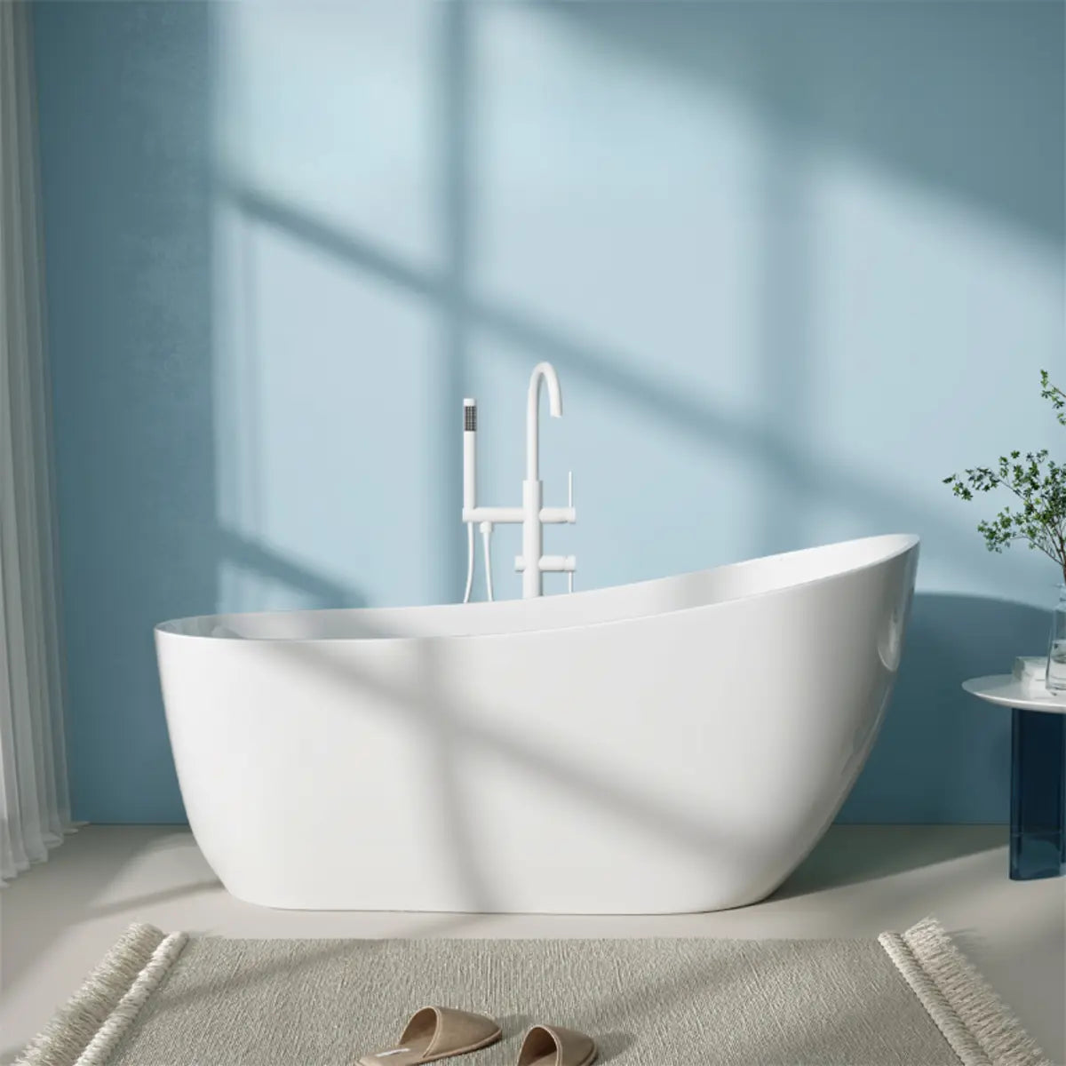 Freestanding Oval Lucite White Single Slipper Bathtub Image - 3