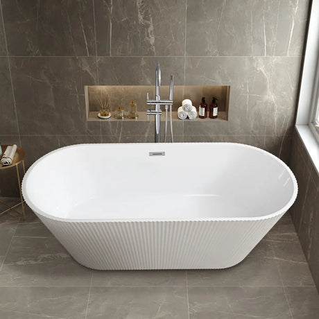 Freestanding Oval PMMA Acrylic White Soaking Bathtub Image - 1