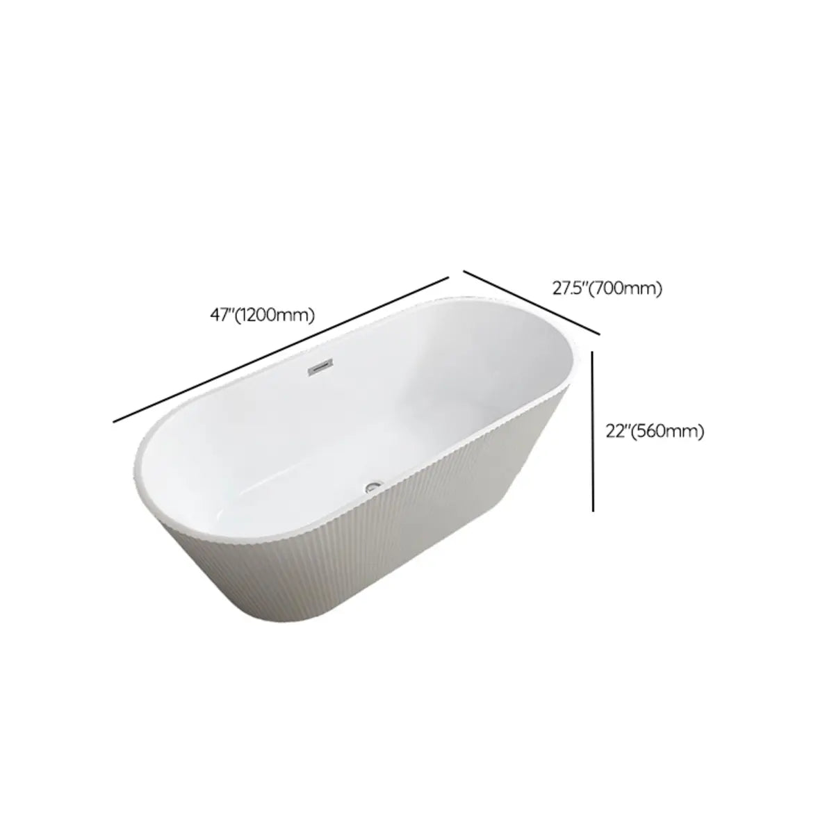 Freestanding Oval PMMA Acrylic White Soaking Bathtub 