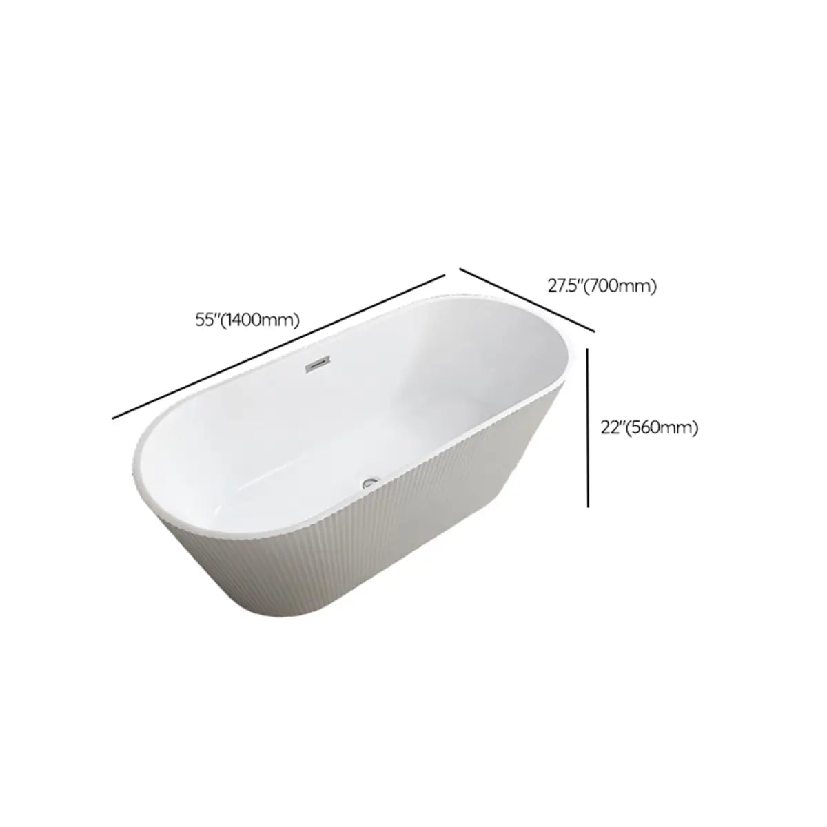 Freestanding Oval PMMA Acrylic White Soaking Bathtub Image - 14