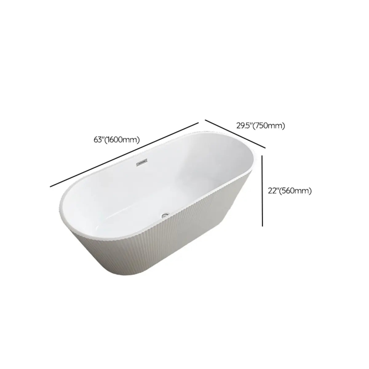 Freestanding Oval PMMA Acrylic White Soaking Bathtub Image - 16