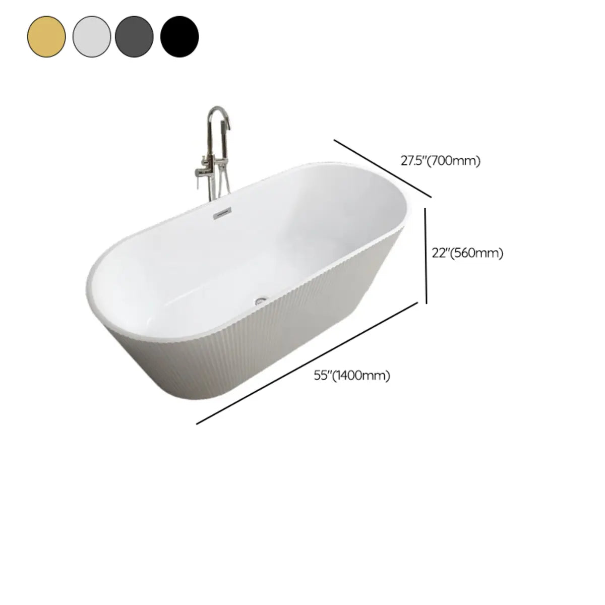 Freestanding Oval PMMA Acrylic White Soaking Bathtub Image - 20