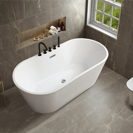 Freestanding Oval PMMA White Bathtub with Handles Faucet Image - 1