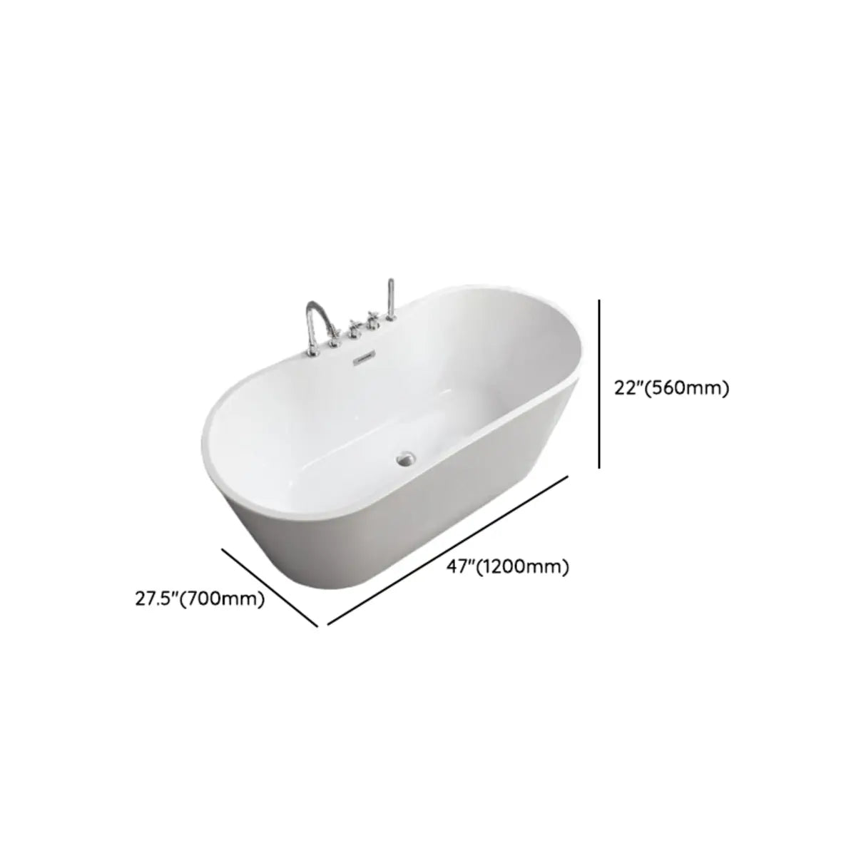 Freestanding Oval PMMA White Bathtub with Handles Faucet 