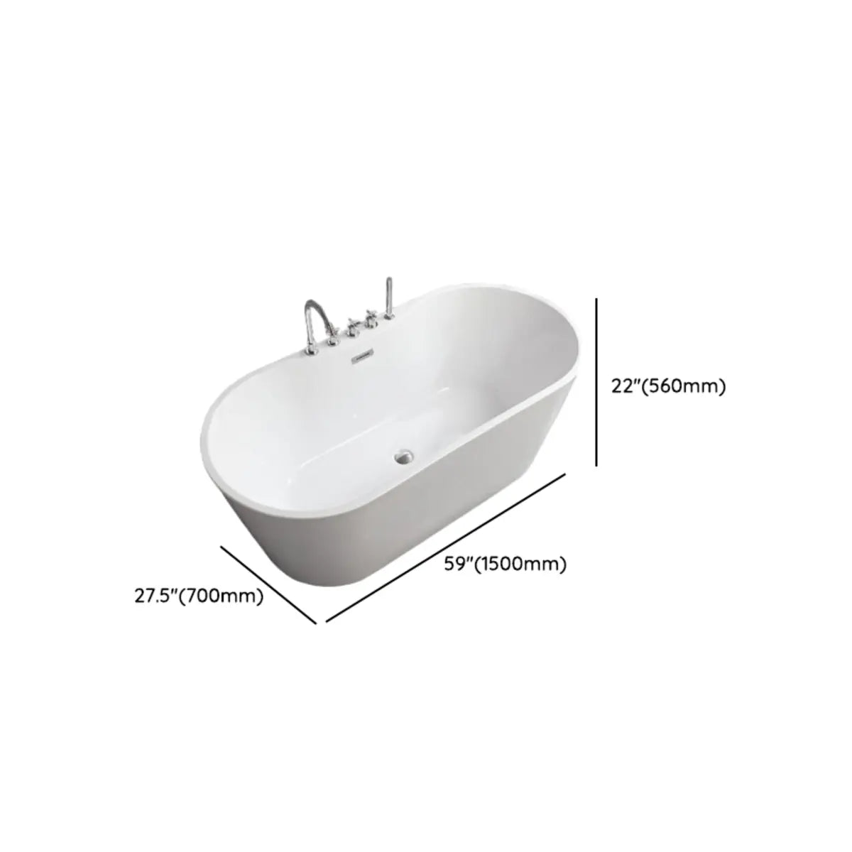 Freestanding Oval PMMA White Bathtub with Handles Faucet Image - 14