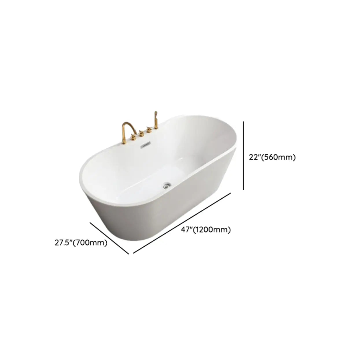 Freestanding Oval PMMA White Bathtub with Handles Faucet Image - 17