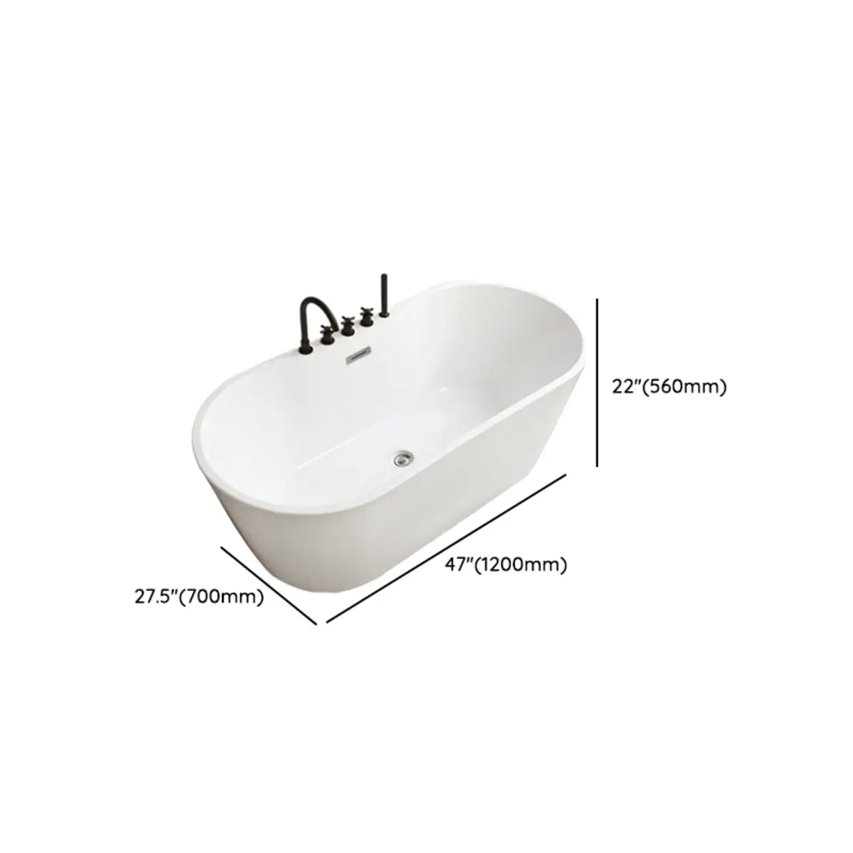 Freestanding Oval PMMA White Bathtub with Handles Faucet Image - 23