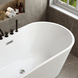 Freestanding Oval PMMA White Bathtub with Handles Faucet Image - 5