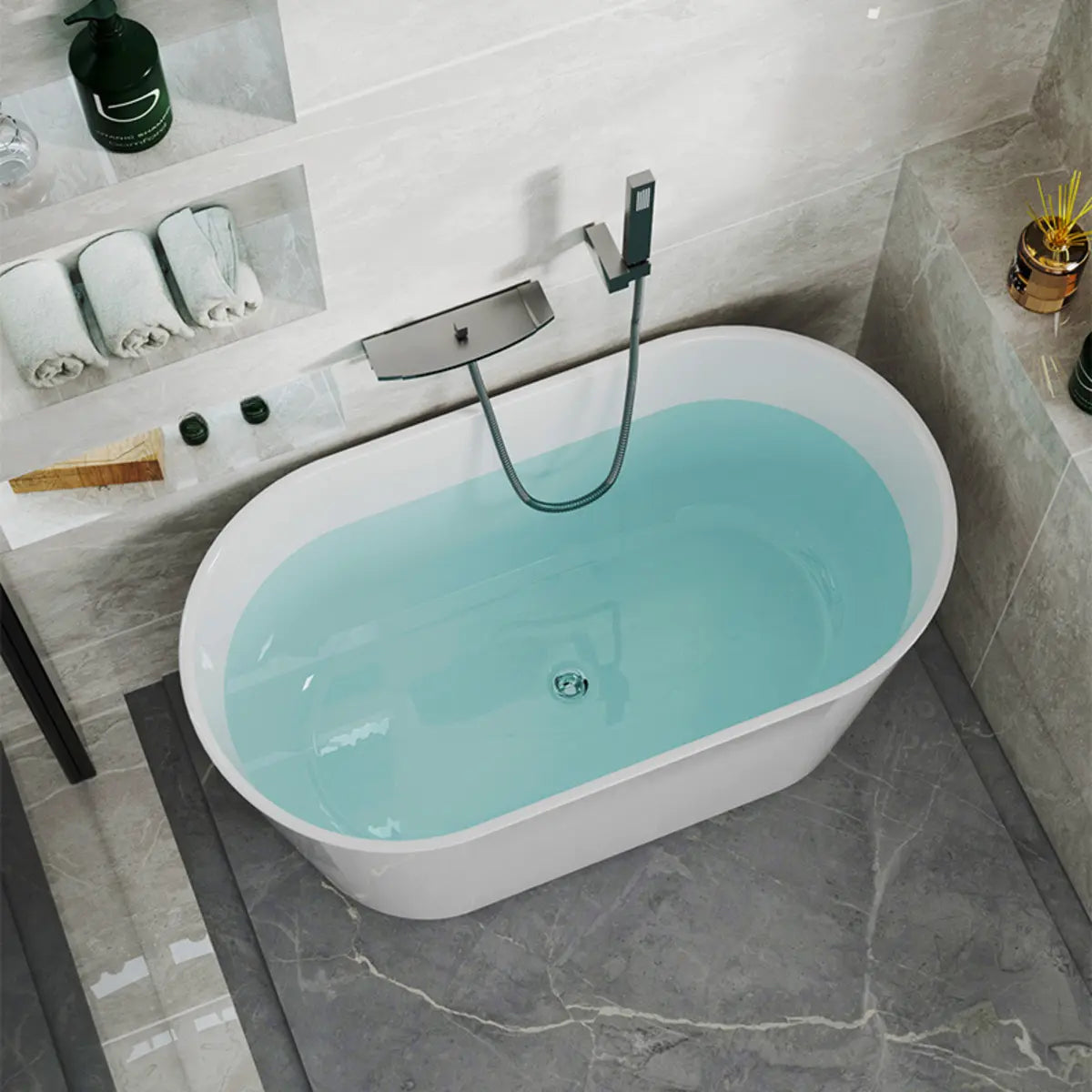 Freestanding Oval White PMMA Soaking Bathtub Image - 5