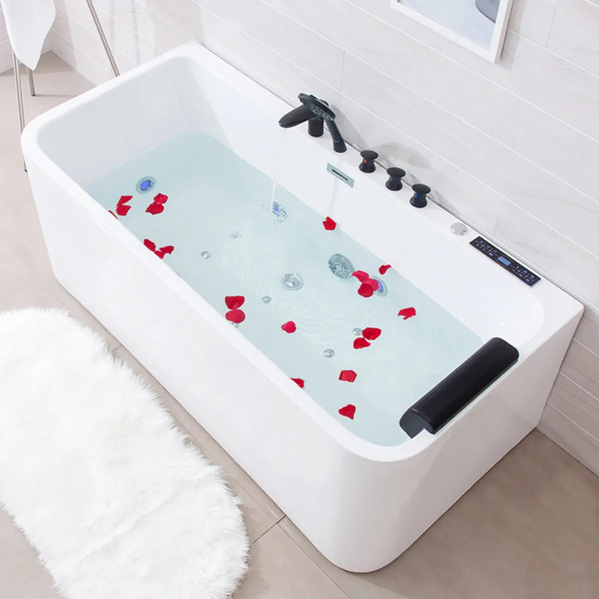 Freestanding Rectangle Acrylic White Bathtub with Massage Image - 1