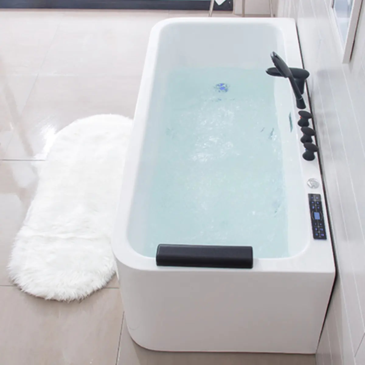 Freestanding Rectangle Acrylic White Bathtub with Massage Image - 11