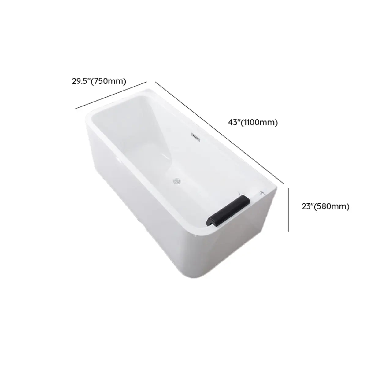 Freestanding Rectangle Acrylic White Bathtub with Massage 