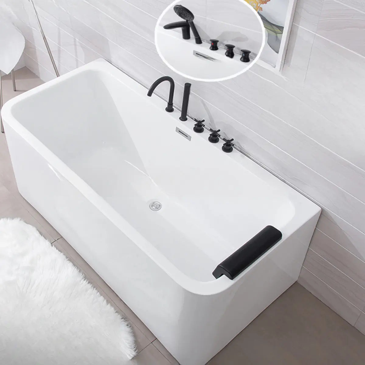 Freestanding Rectangle Acrylic White Bathtub with Massage Image - 3