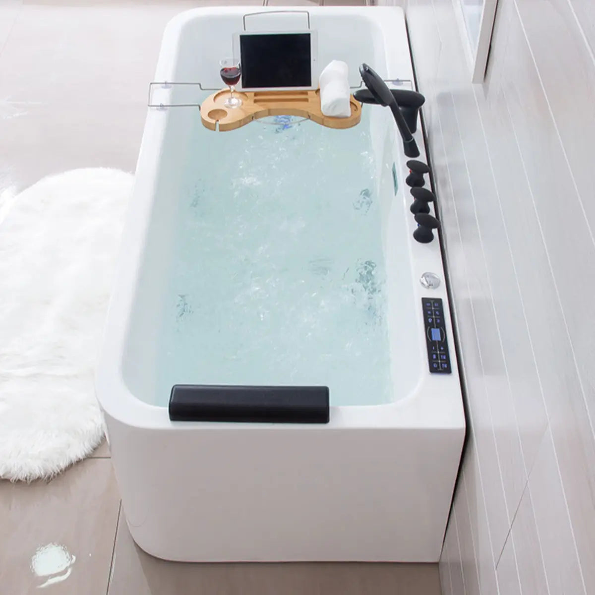 Freestanding Rectangle Acrylic White Bathtub with Massage Image - 4