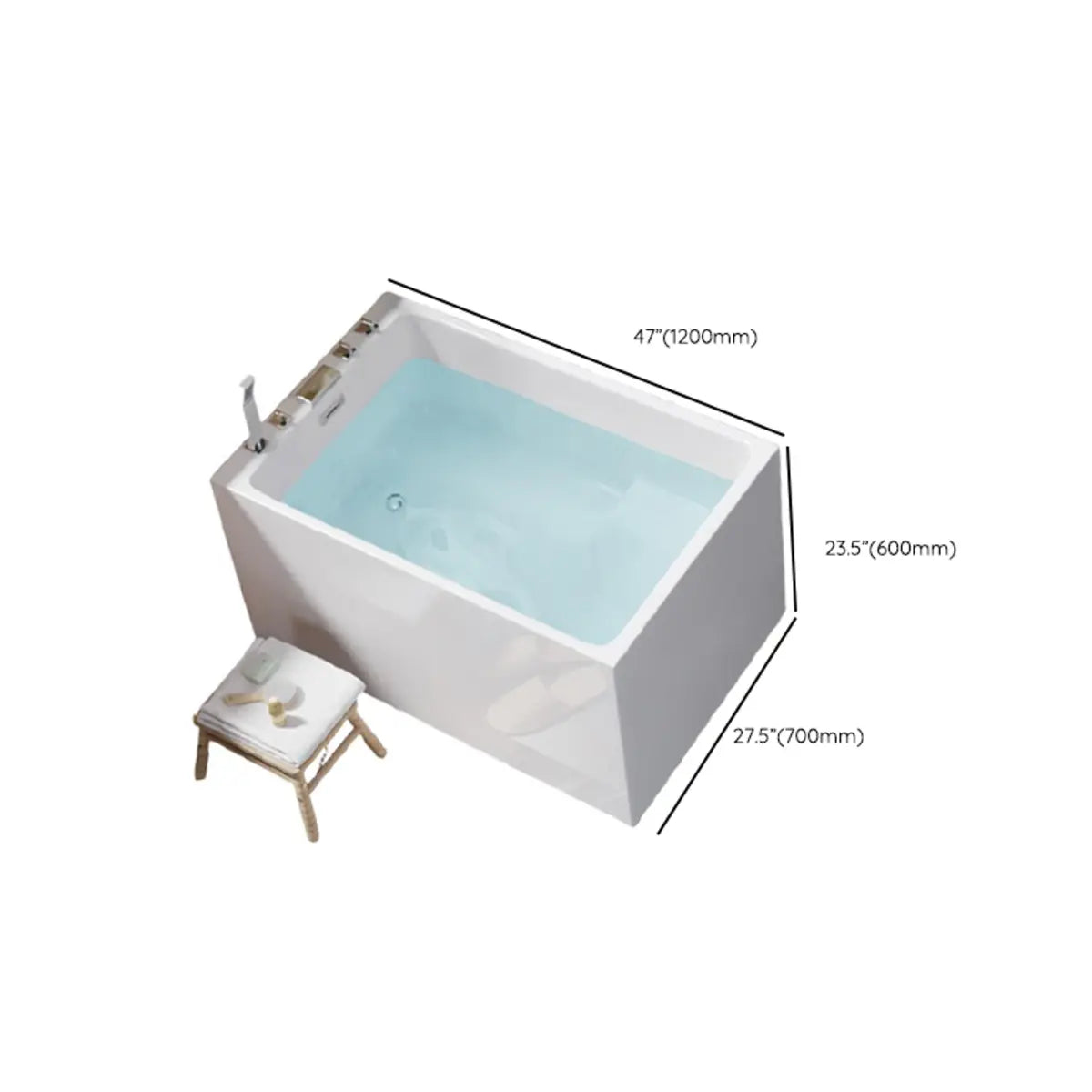 Freestanding Rectangle Acrylic White Bathtub with Seat Image - 17