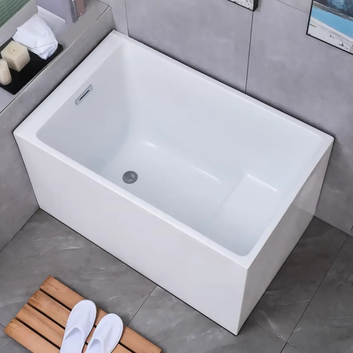 Freestanding Rectangle Acrylic White Bathtub with Seat Image - 3