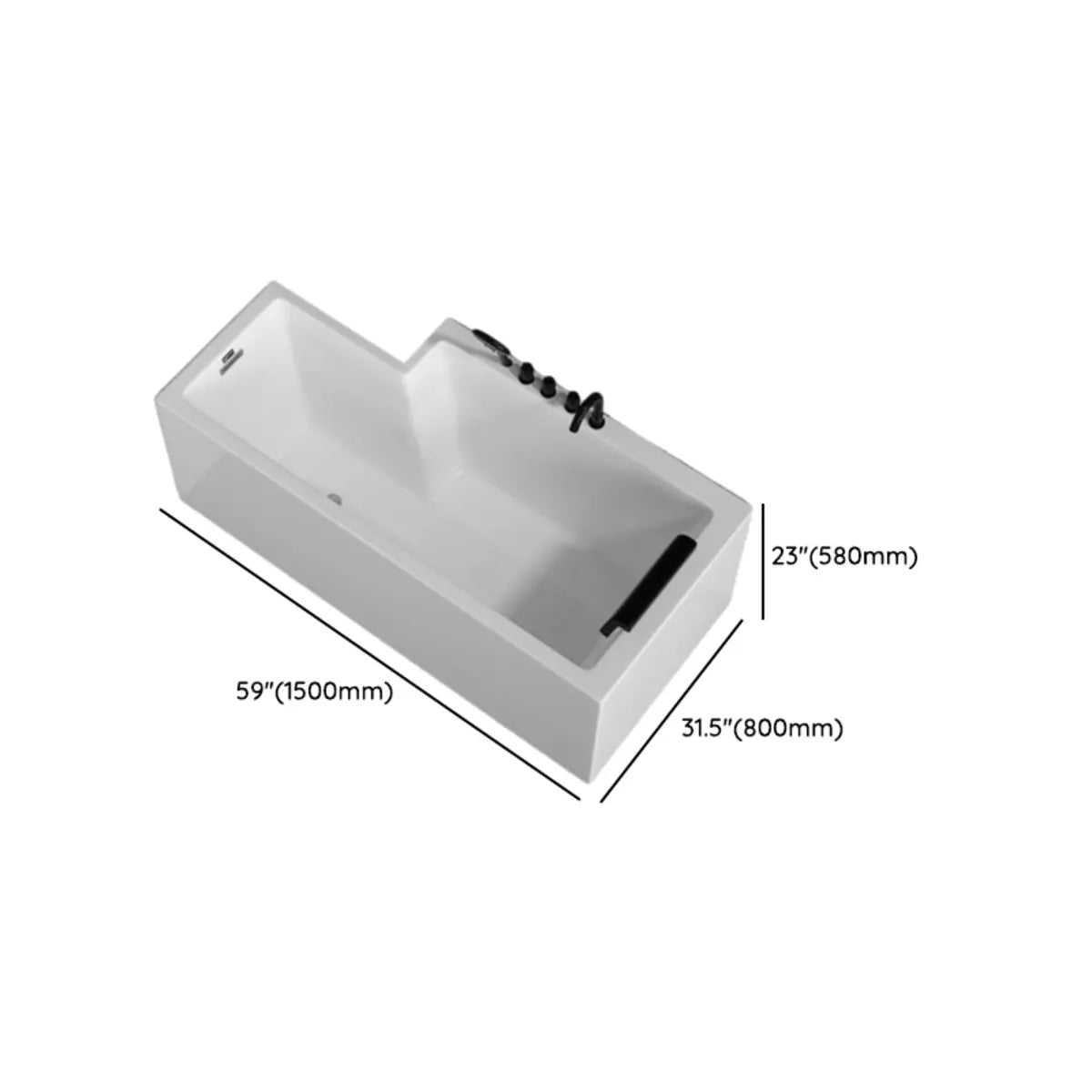 Freestanding Rectangle PMMA White Bathtub with Overflow Hole Image - 12