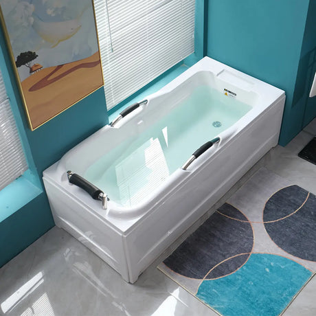 Freestanding Rectangle White Acrylic Bathtub with Storage Image - 1